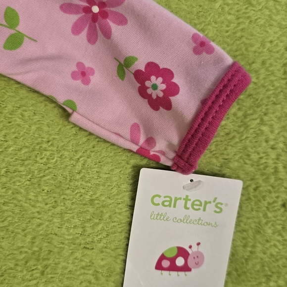 NWT Carter's NEWBORN Baby GIRLS Pink Floral Ladybug Set FOOTIE + BIB (Q6) - Picture 4 of 4